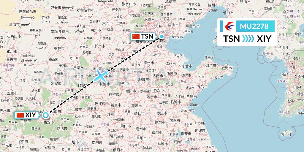 MU2278 China Eastern Airlines Flight Map: Tianjin to Xi'an