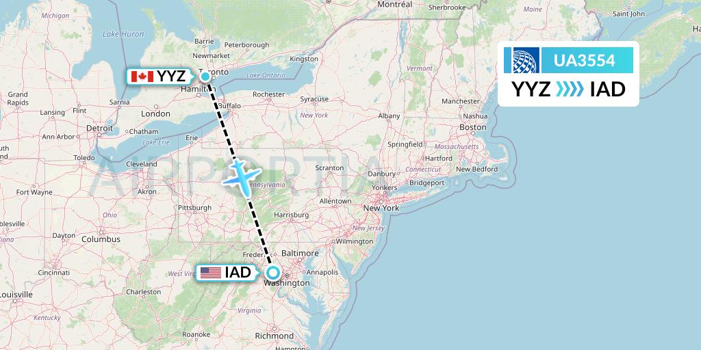 UA3554 United Airlines Flight Map: Toronto to Washington
