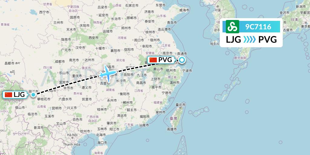 9C7116 Spring Airlines Flight Map: Lijiang to Shanghai