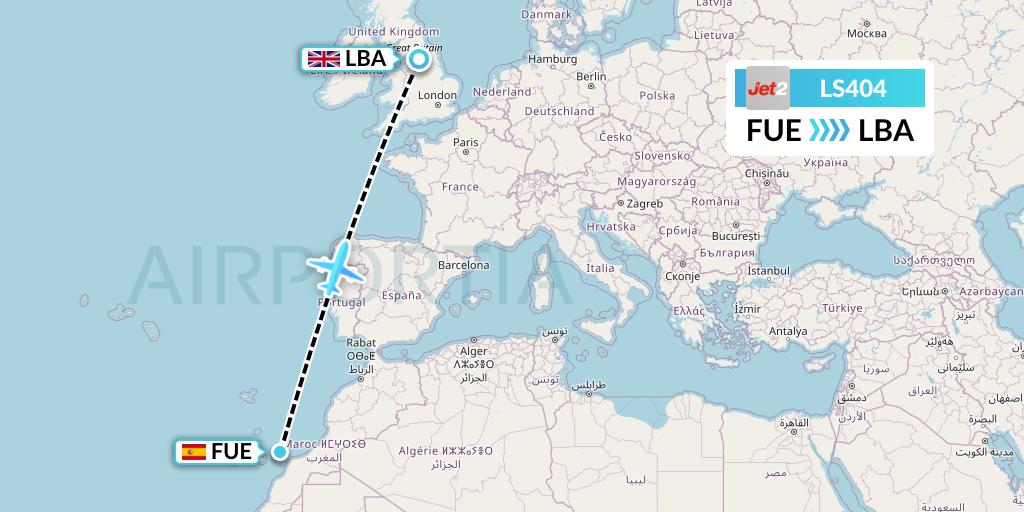 LS404 Jet2 Flight Map: Fuerteventura to Leeds