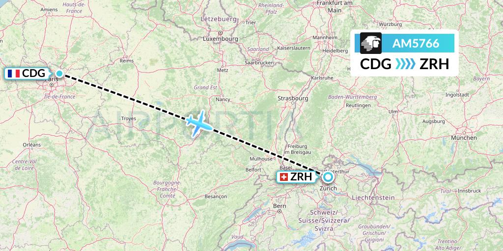 AM5766 Aeromexico Flight Map: Paris to Zurich