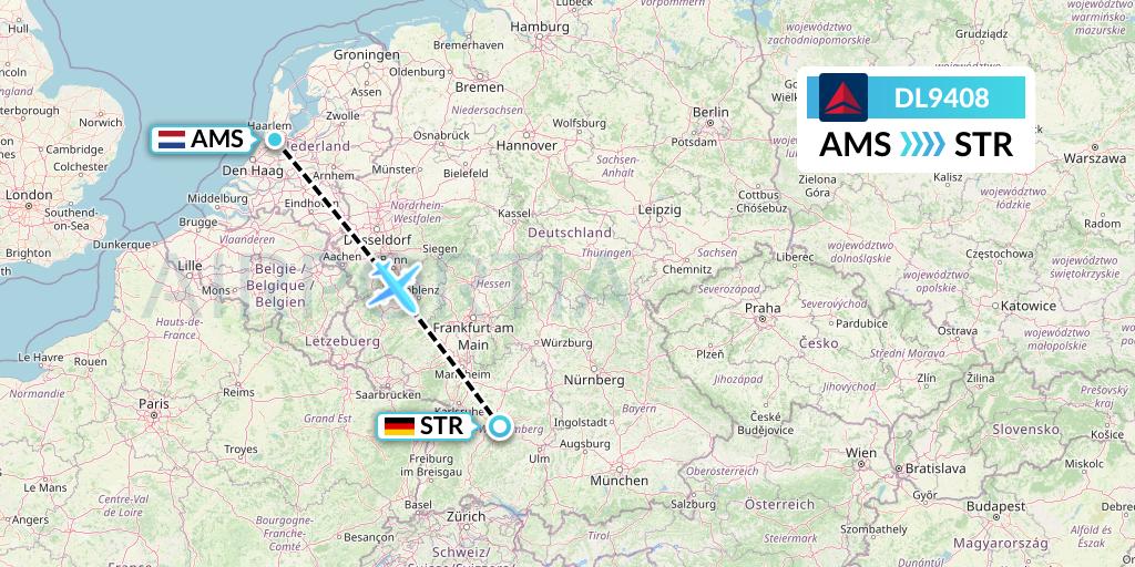 DL9408 Delta Air Lines Flight Map: Amsterdam to Stuttgart