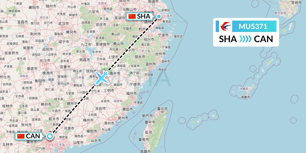MU5371 China Eastern Airlines Flight Map: Shanghai to Guangzhou