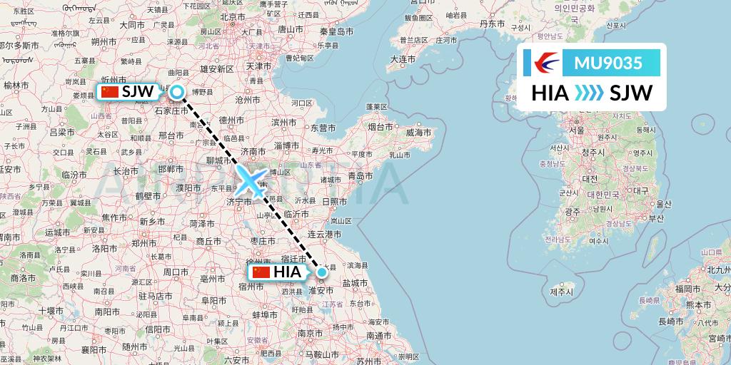 MU9035 China Eastern Airlines Flight Map: Huai'an to Shijiazhuang
