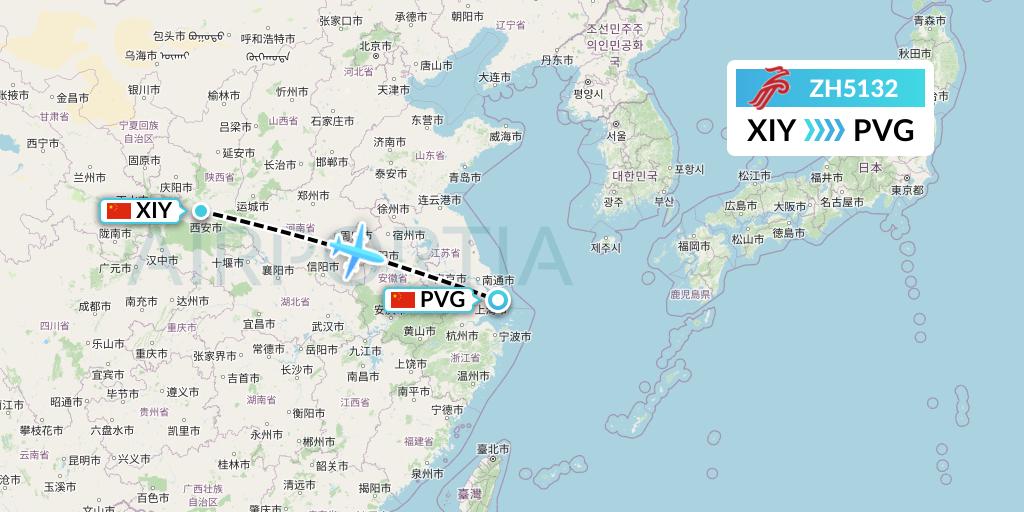 ZH5132 Shenzhen Airlines Flight Map: Xi'an to Shanghai