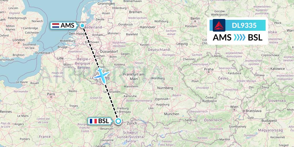 DL9335 Delta Air Lines Flight Map: Amsterdam to Basel