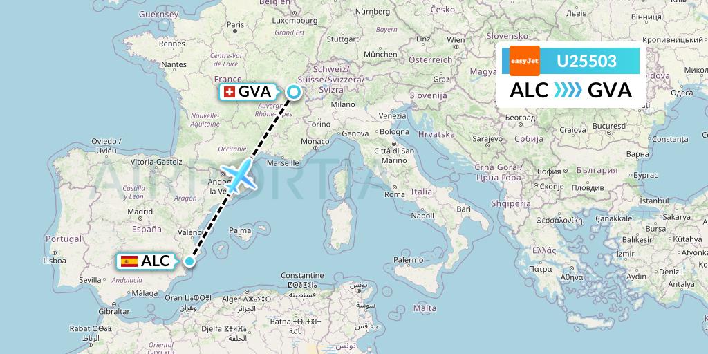 U25503 EasyJet Flight Map: Alicante to Geneva