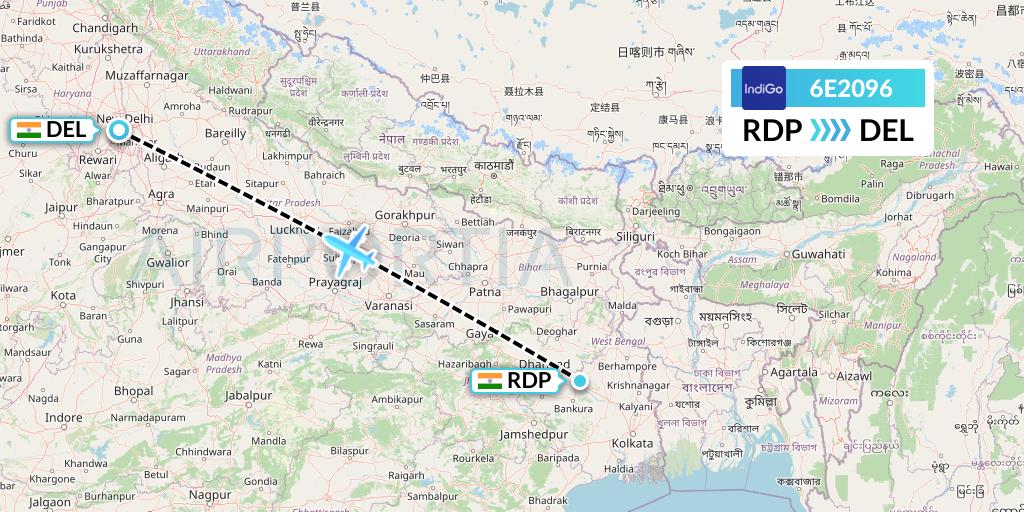 6E2096 IndiGo Airlines Flight Map: Andal to Delhi