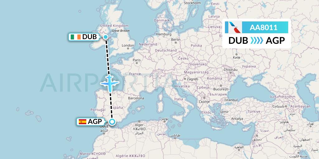 AA8011 American Airlines Flight Map: Dublin to Malaga