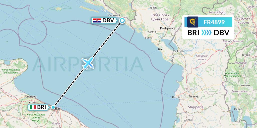 FR4899 Ryanair Flight Map: Bari to Dubrovnik