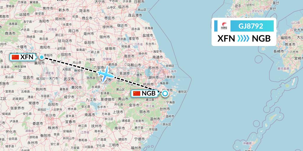 GJ8792 Loong Airlines Flight Map: Xiangyang to Ningbo
