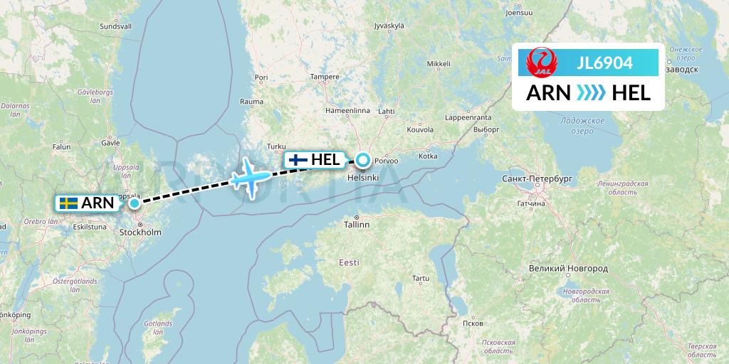 JL6904 Japan Airlines Flight Map: Stockholm to Helsinki