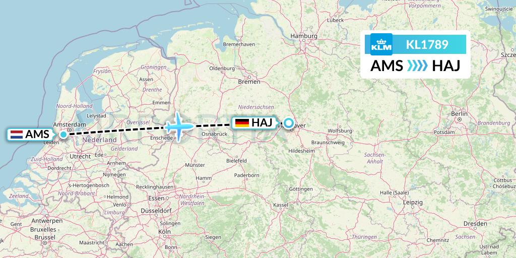 KL1789 KLM Flight Map: Amsterdam to Hannover
