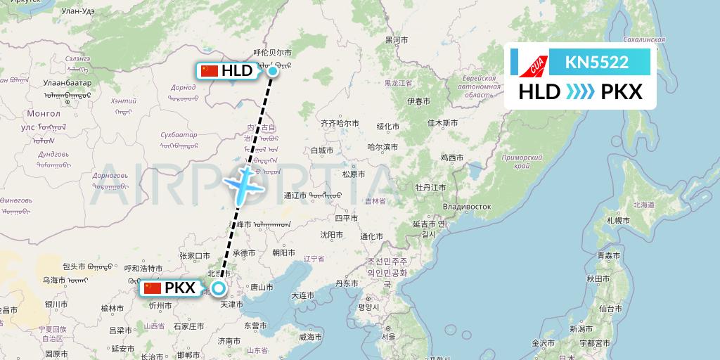 KN5522 China United Airlines Flight Map: Hailar to Beijing