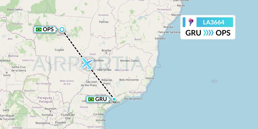 LA3664 LAN Airlines Flight Map: Sao Paulo to Sinop