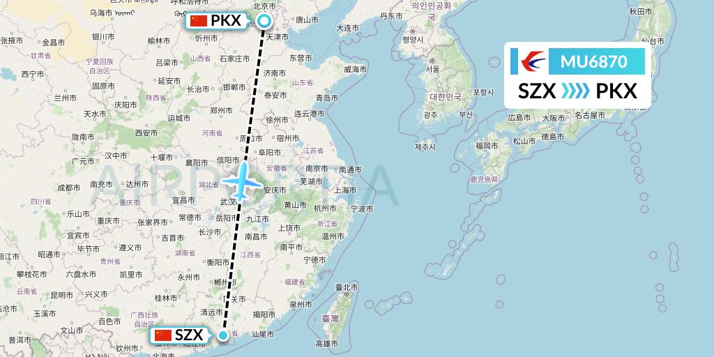 MU6870 China Eastern Airlines Flight Map: Shenzhen to Beijing