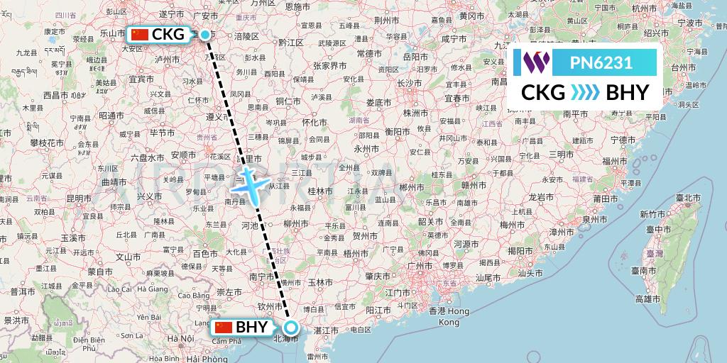 PN6231 China West Air Flight Map: Chongqing to Beihai