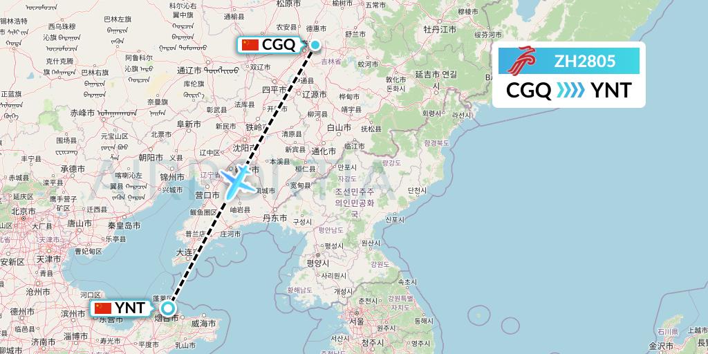 ZH2805 Shenzhen Airlines Flight Map: Changchun to Yantai