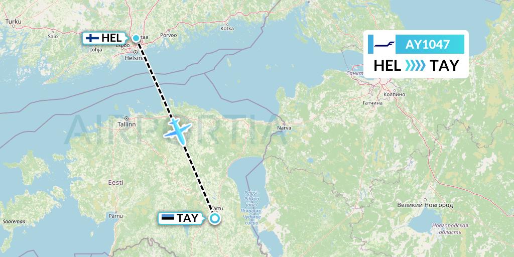 AY1047 Finnair Flight Map: Helsinki to Tartu