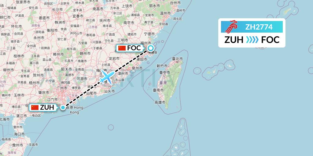 ZH2774 Shenzhen Airlines Flight Map: Zhuhai to Fuzhou