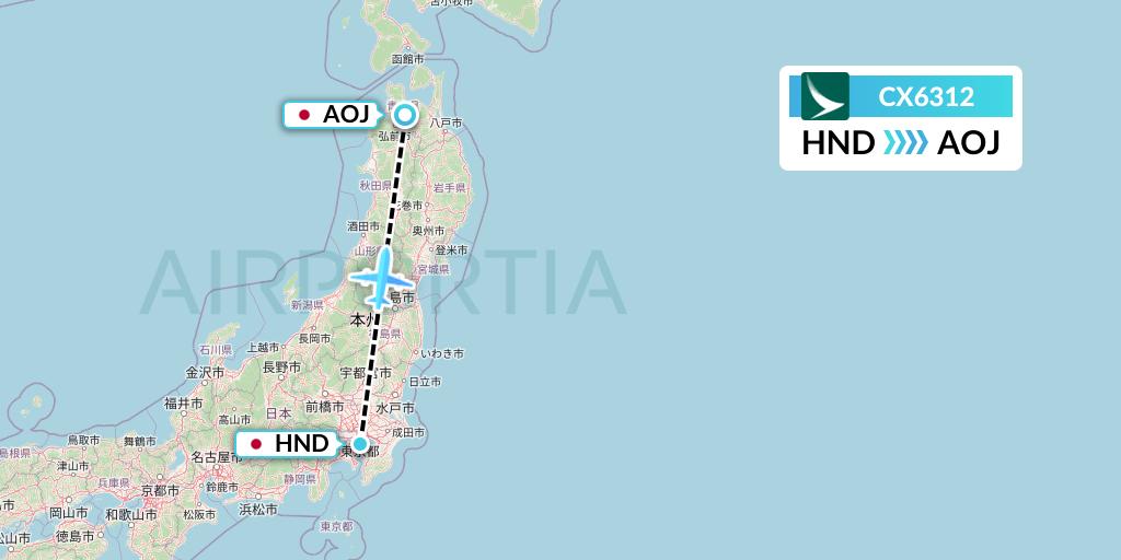CX6312 Cathay Pacific Flight Map: Tokyo to Aomori