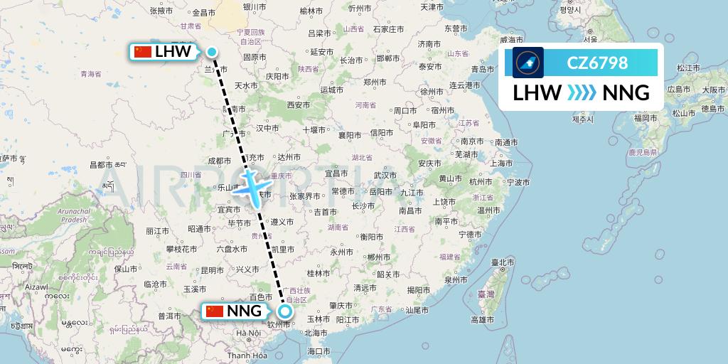 CZ6798 China Southern Airlines Flight Map: Lanzhou to Nanning