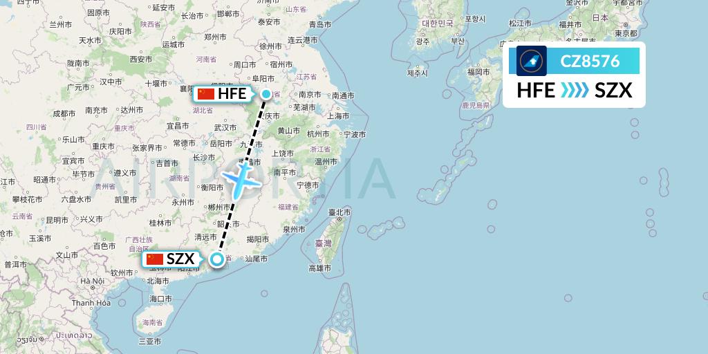 CZ8576 China Southern Airlines Flight Map: Hefei to Shenzhen