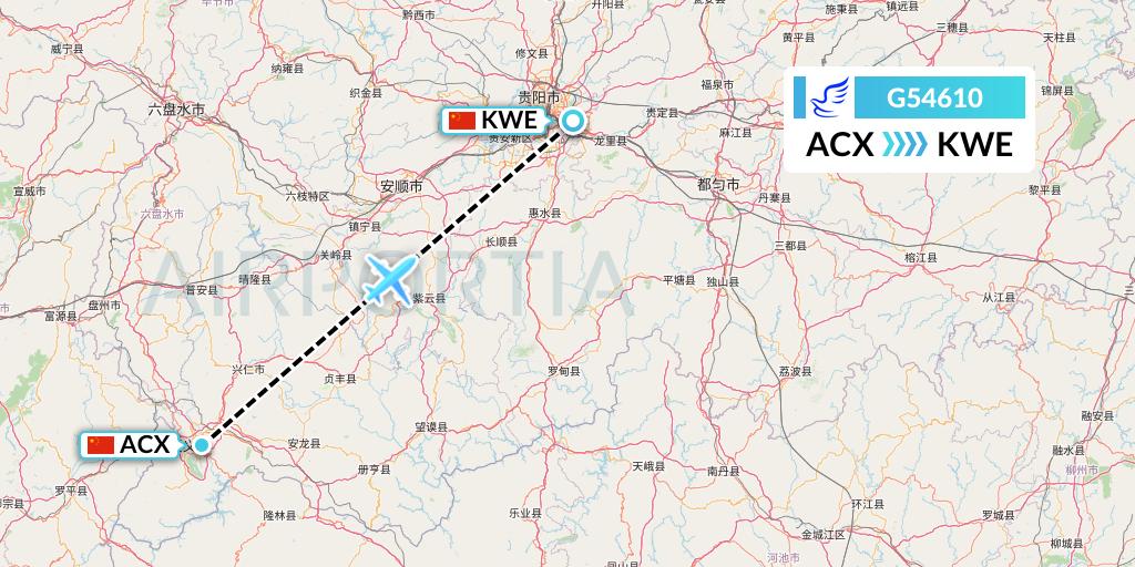 G54610 China Express Airlines Flight Map: Xingyi to Guiyang