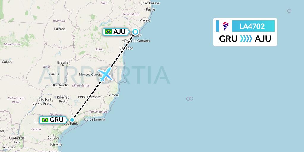 LA4702 LAN Airlines Flight Map: Sao Paulo to Aracaju