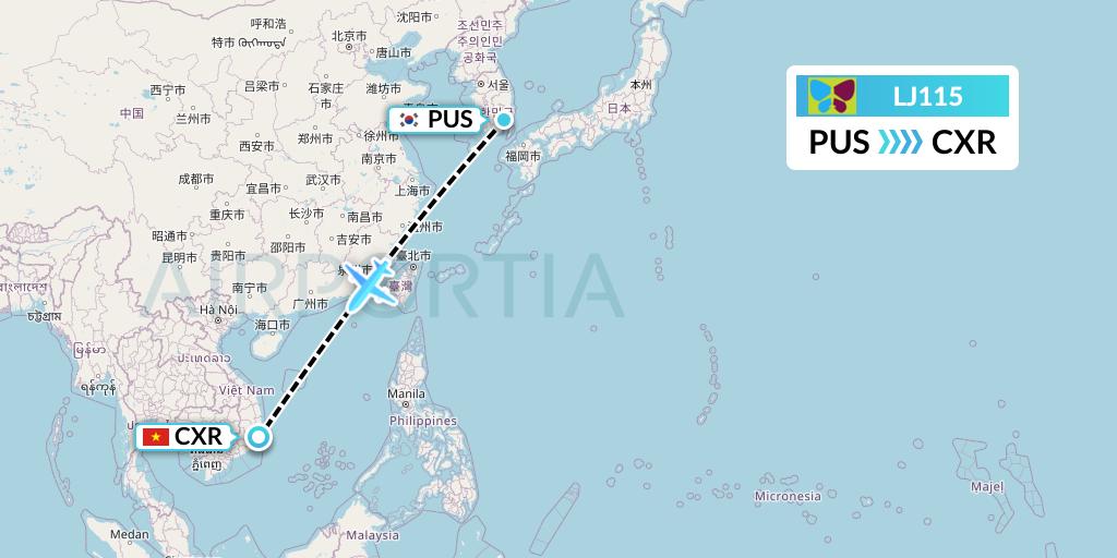 LJ115 Jin Air Flight Map: Busan to Nha Trang