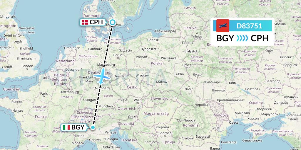 D83751 Norwegian Air International Flight Map: Milan to Copenhagen
