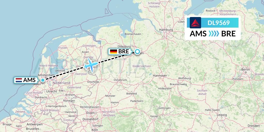 DL9569 Delta Air Lines Flight Map: Amsterdam to Bremen
