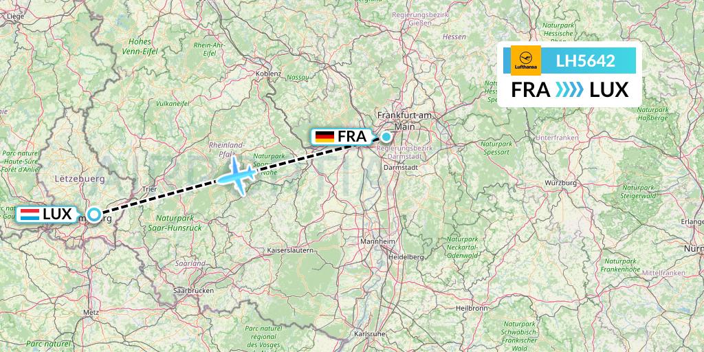 LH5642 Lufthansa Flight Map: Frankfurt to Luxembourg