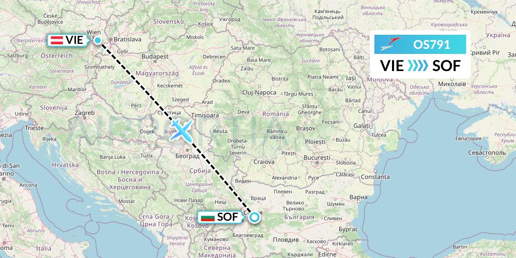 OS791 Austrian Airlines Flight Map: Vienna to Sofia