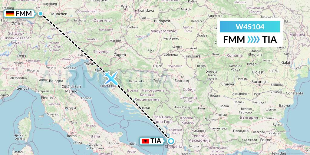 W45104 Wizz Air Malta Flight Map: Memmingen to Tirana