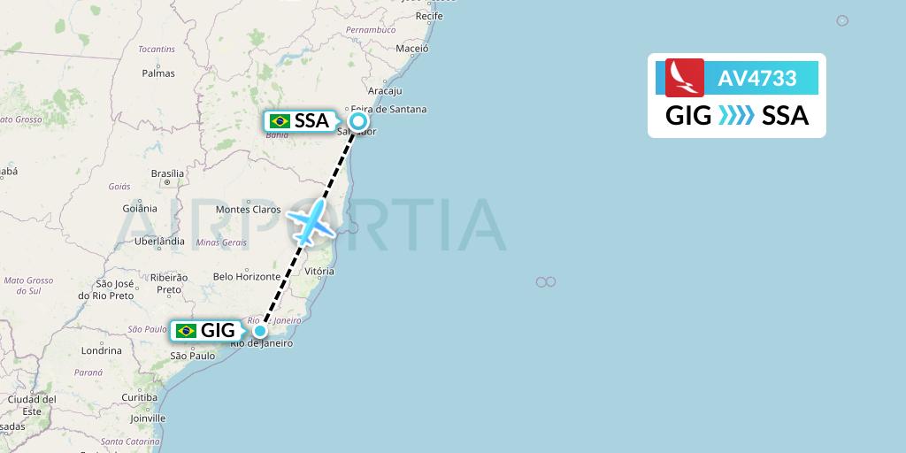 AV4733 Avianca Flight Map: Rio de Janeiro to Salvador
