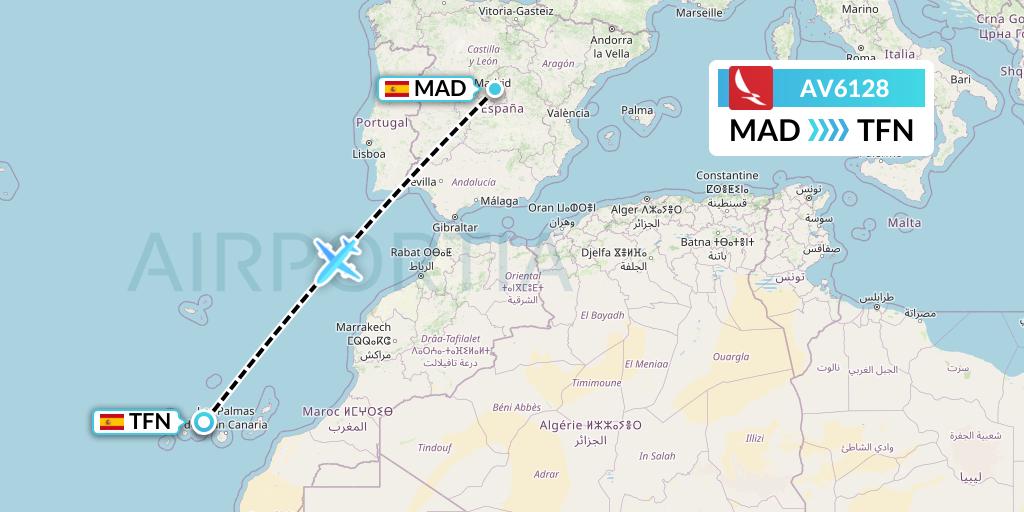 AV6128 Avianca Flight Map: Madrid to Tenerife