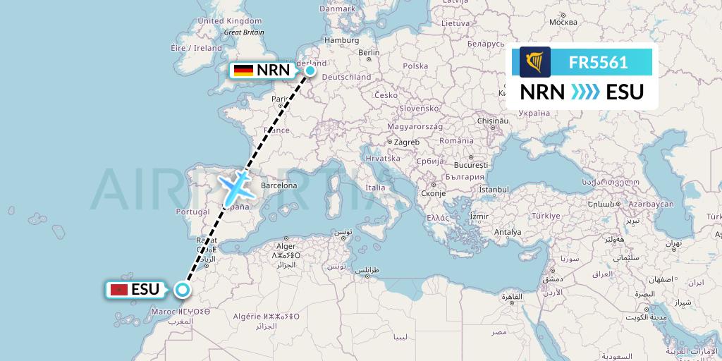 FR5561 Ryanair Flight Map: Weeze to Essaouira