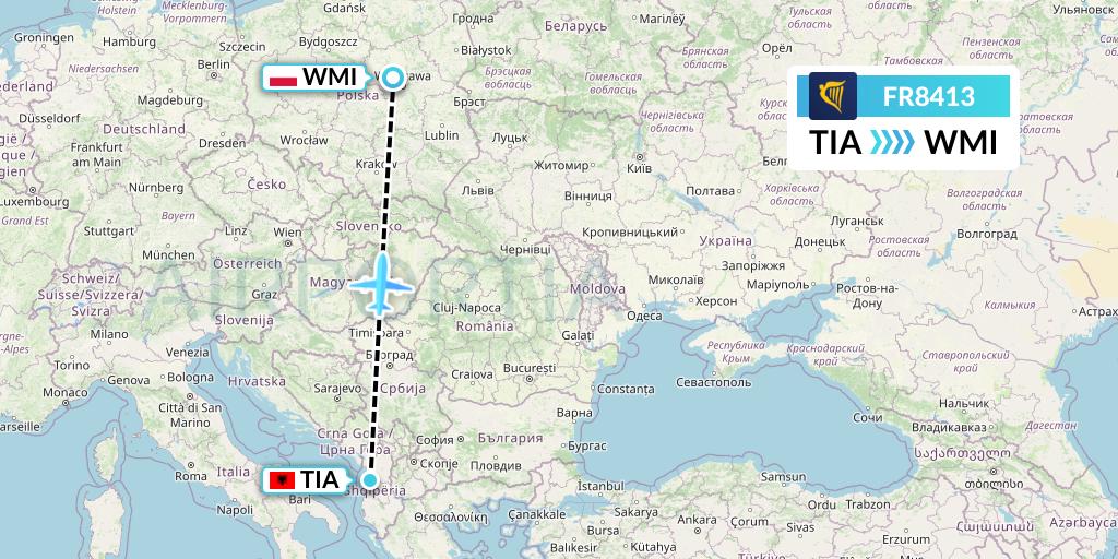 FR8413 Ryanair Flight Map: Tirana to Warsaw