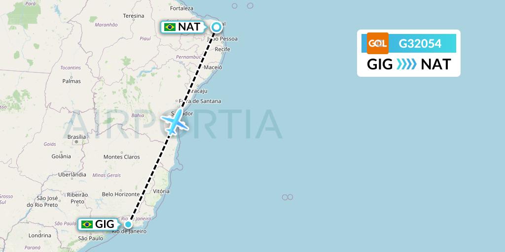 G32054 GOL Transportes Aeros Flight Map: Rio de Janeiro to Natal