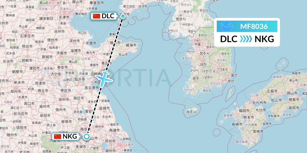 MF8036 Xiamen Airlines Flight Map: Dalian to Nanjing