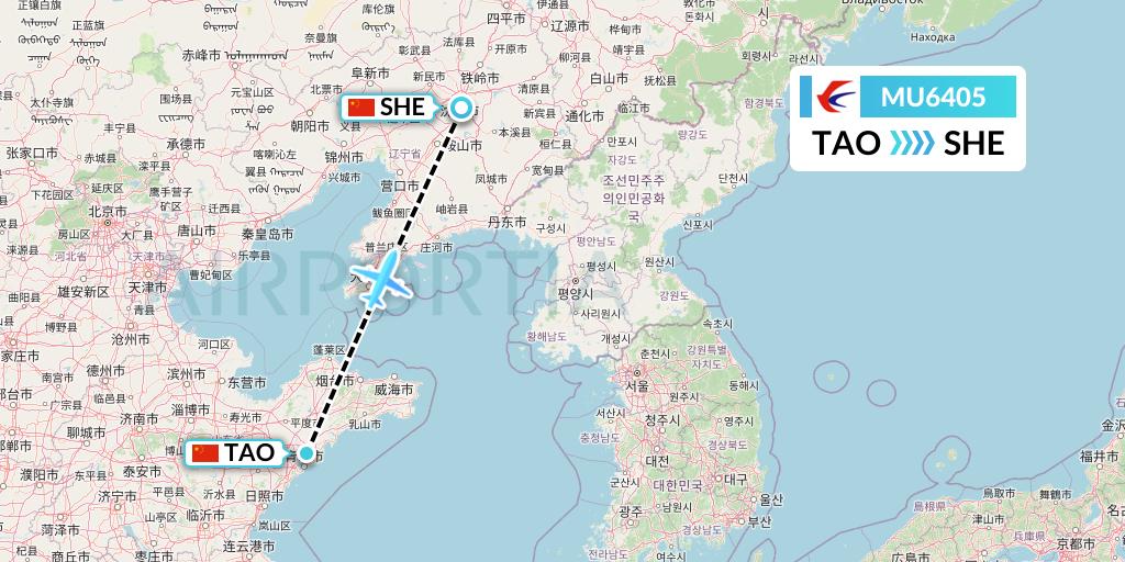 MU6405 China Eastern Airlines Flight Map: Qingdao to Shenyang