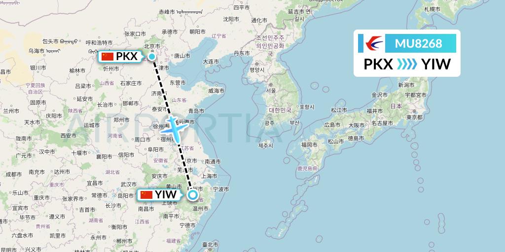 MU8268 China Eastern Airlines Flight Map: Beijing to Yiwu
