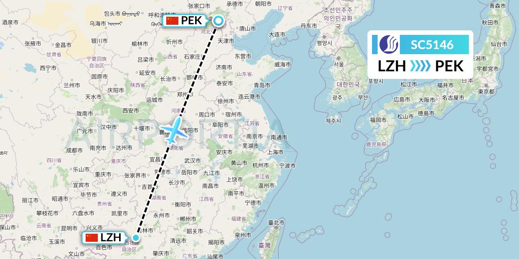 SC5146 Shandong Airlines Flight Map: Liuzhou to Beijing