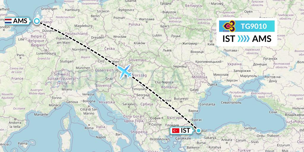 TG9010 Thai Airways Flight Map: Istanbul to Amsterdam