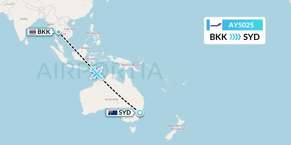 AY5025 Finnair Flight Map: Bangkok to Sydney