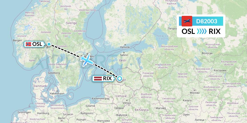 D82003 Norwegian Air International Flight Map: Oslo to Riga