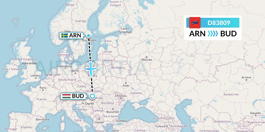 D83809 Norwegian Air International Flight Map: Stockholm to Budapest