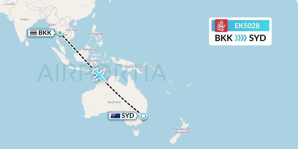 EK5028 Emirates Flight Map: Bangkok to Sydney