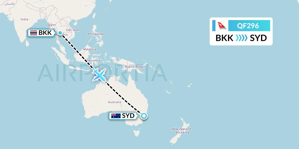 QF296 Qantas Flight Map: Bangkok to Sydney